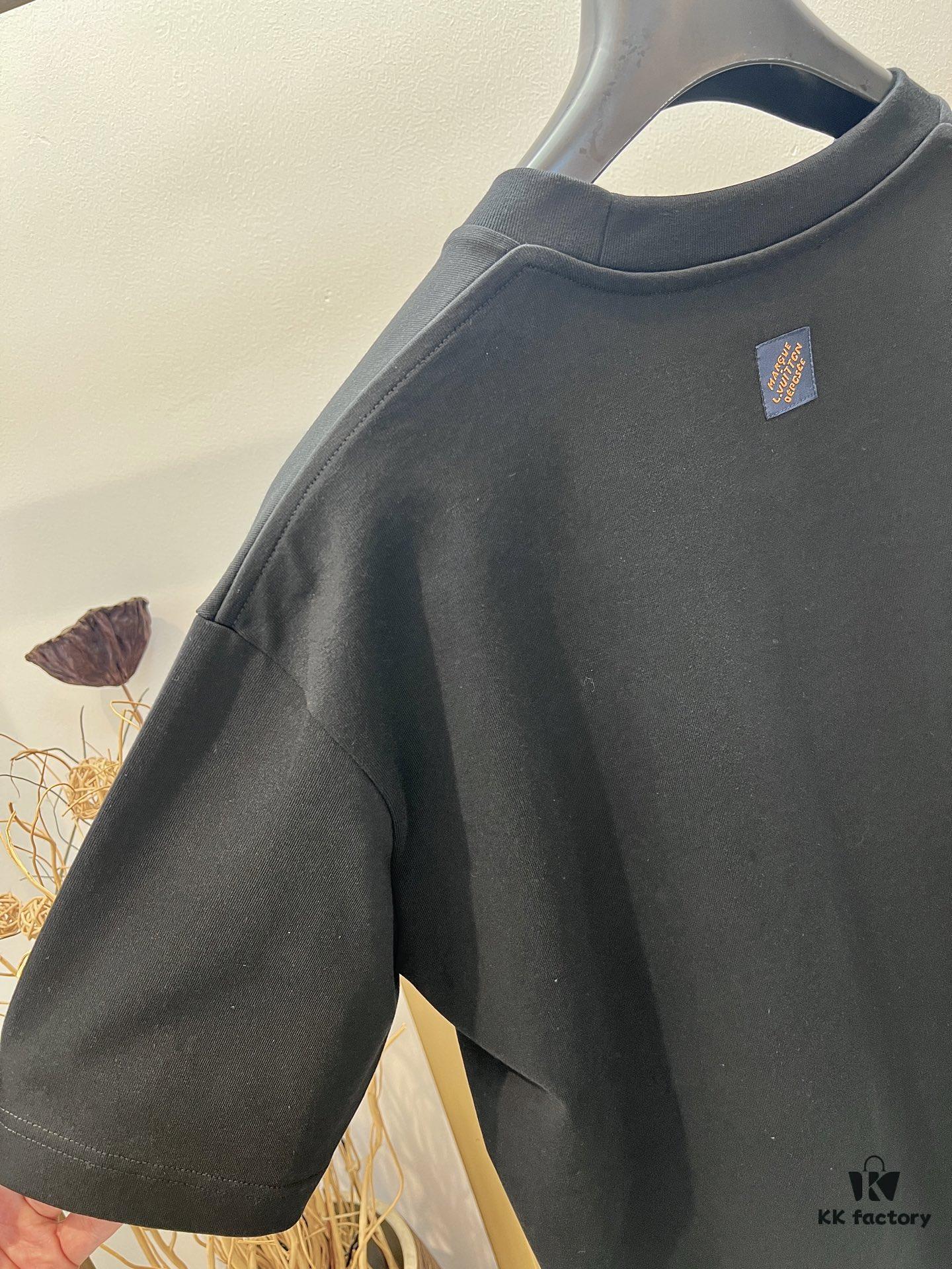 69312412908475d562cd9429 Unisex Black/White T-Shirt by Louis, Crafted from Soft Cotton Knit with Neon-Effected Handwritten Louis Vuitton Paris Logo, Classic Straight Fit Short-Sleeve Cotton Tee