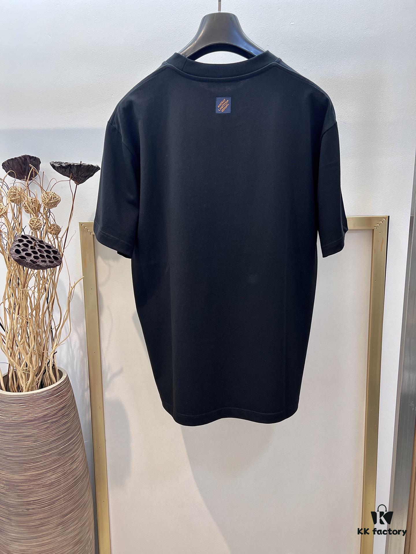 6931241a908475d562cd942b Unisex Black/White T-Shirt by Louis, Crafted from Soft Cotton Knit with Neon-Effected Handwritten Louis Vuitton Paris Logo, Classic Straight Fit Short-Sleeve Cotton Tee