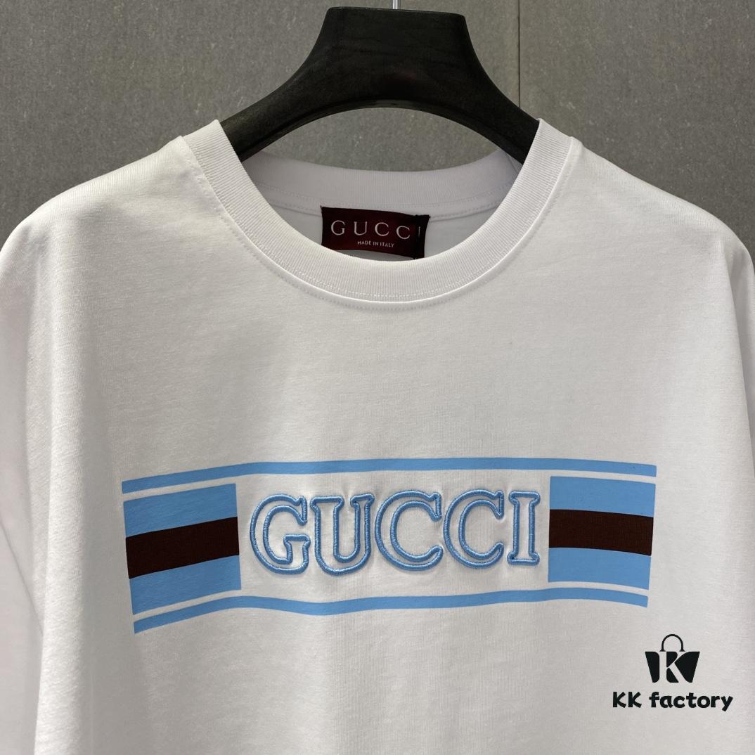 Gucc 225 Spring/Summer New Arrival Letter Print Short Sleeve T-Shirt with Dual Process of Printing and Embroidery