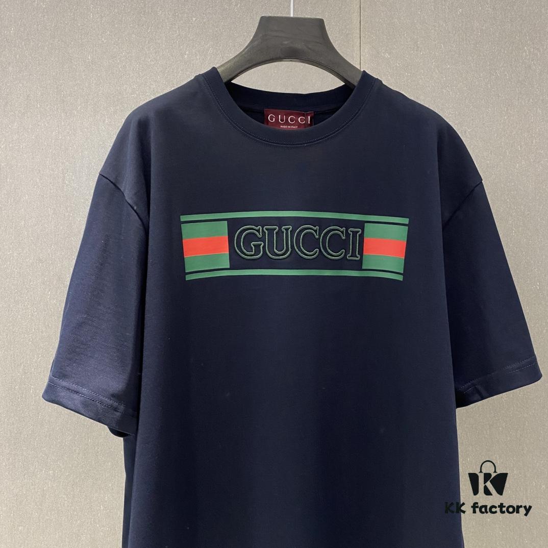 Gucc 225 Spring/Summer New Arrival Letter Print Short Sleeve T-Shirt with Dual Process of Printing and Embroidery