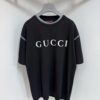 6931249c908475d562cd944e GUCCI 25SS Gucci Printed Cotton Knit T-Shirt Short Sleeve with Classic Letter Logo, Spray-Painted Detail on Collar and Sleeves