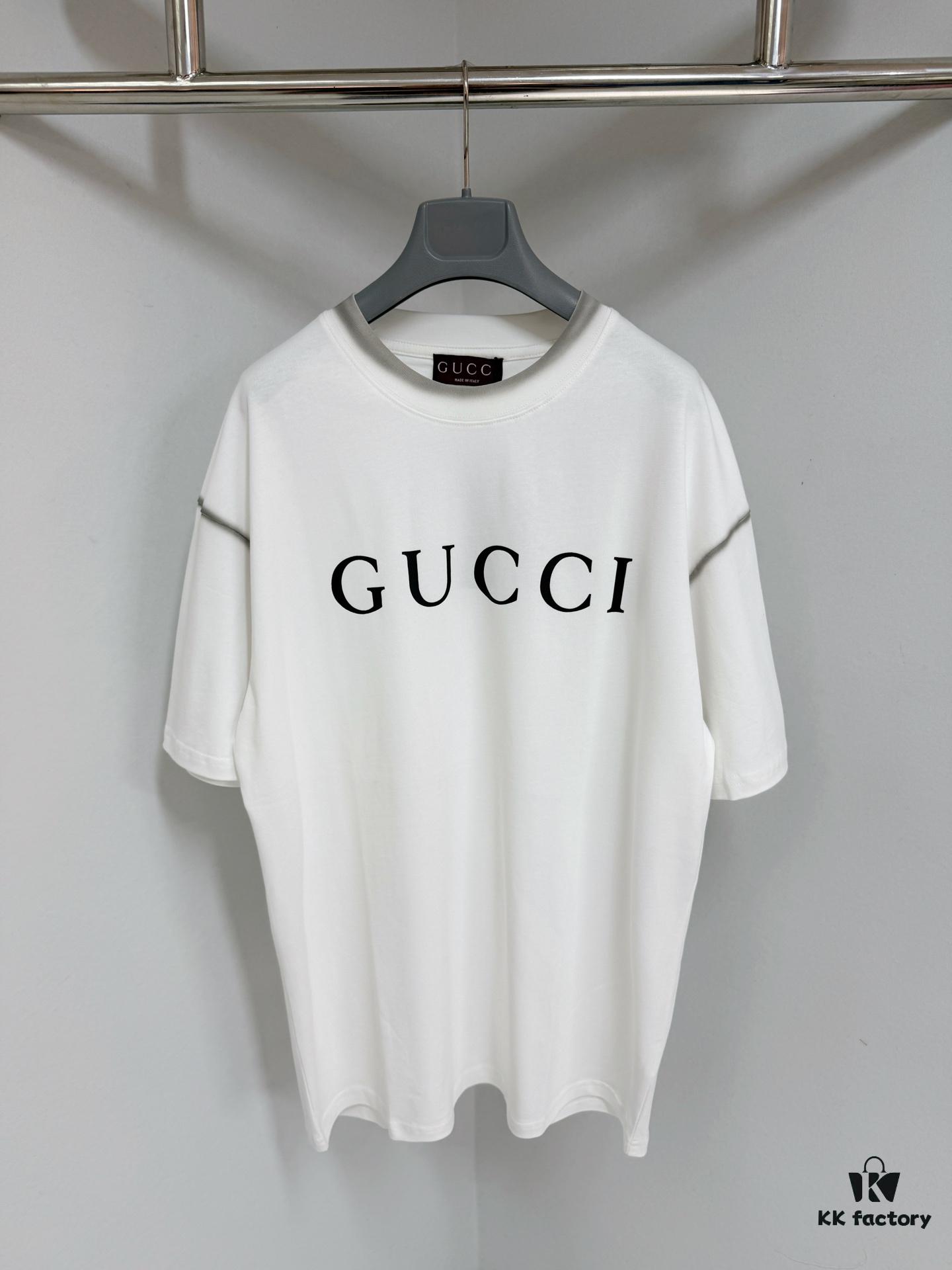 693124b7908475d562cd9456 GUCCI 25SS Gucci Printed Cotton Knit T-Shirt Short Sleeve Classic Letter with Spray Paint Decoration on Collar and Sleeves