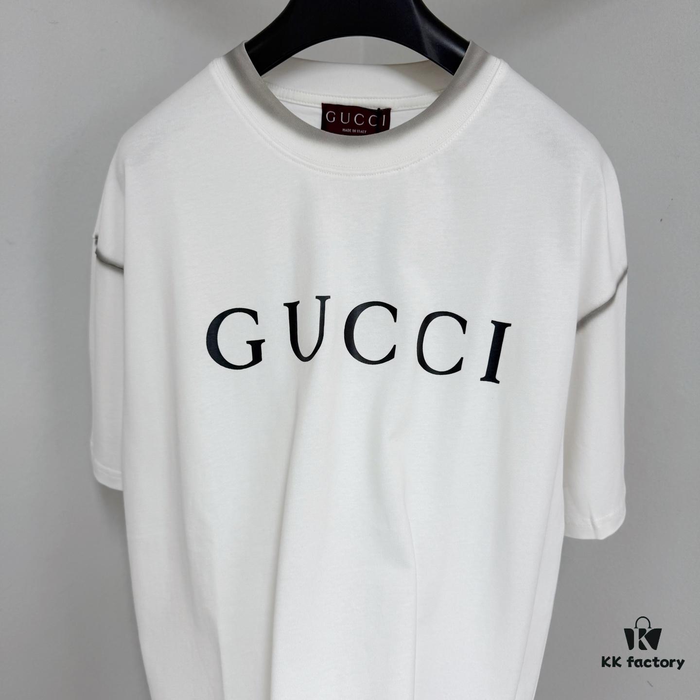 693124be908475d562cd9458 GUCCI 25SS Gucci Printed Cotton Knit T-Shirt Short Sleeve Classic Letter with Spray Paint Decoration on Collar and Sleeves