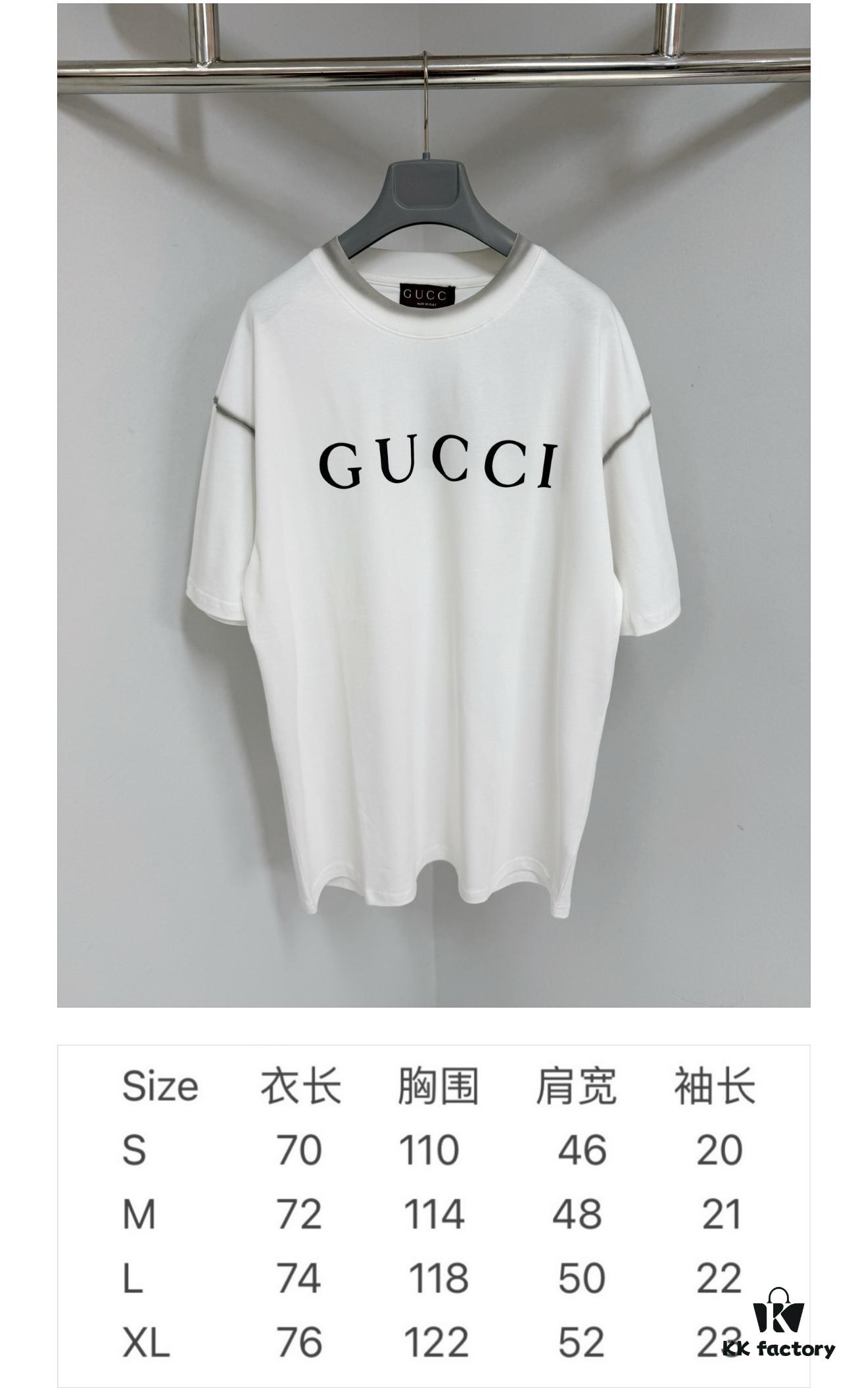 693124d2908475d562cd945e GUCCI 25SS Gucci Printed Cotton Knit T-Shirt Short Sleeve Classic Letter with Spray Paint Decoration on Collar and Sleeves