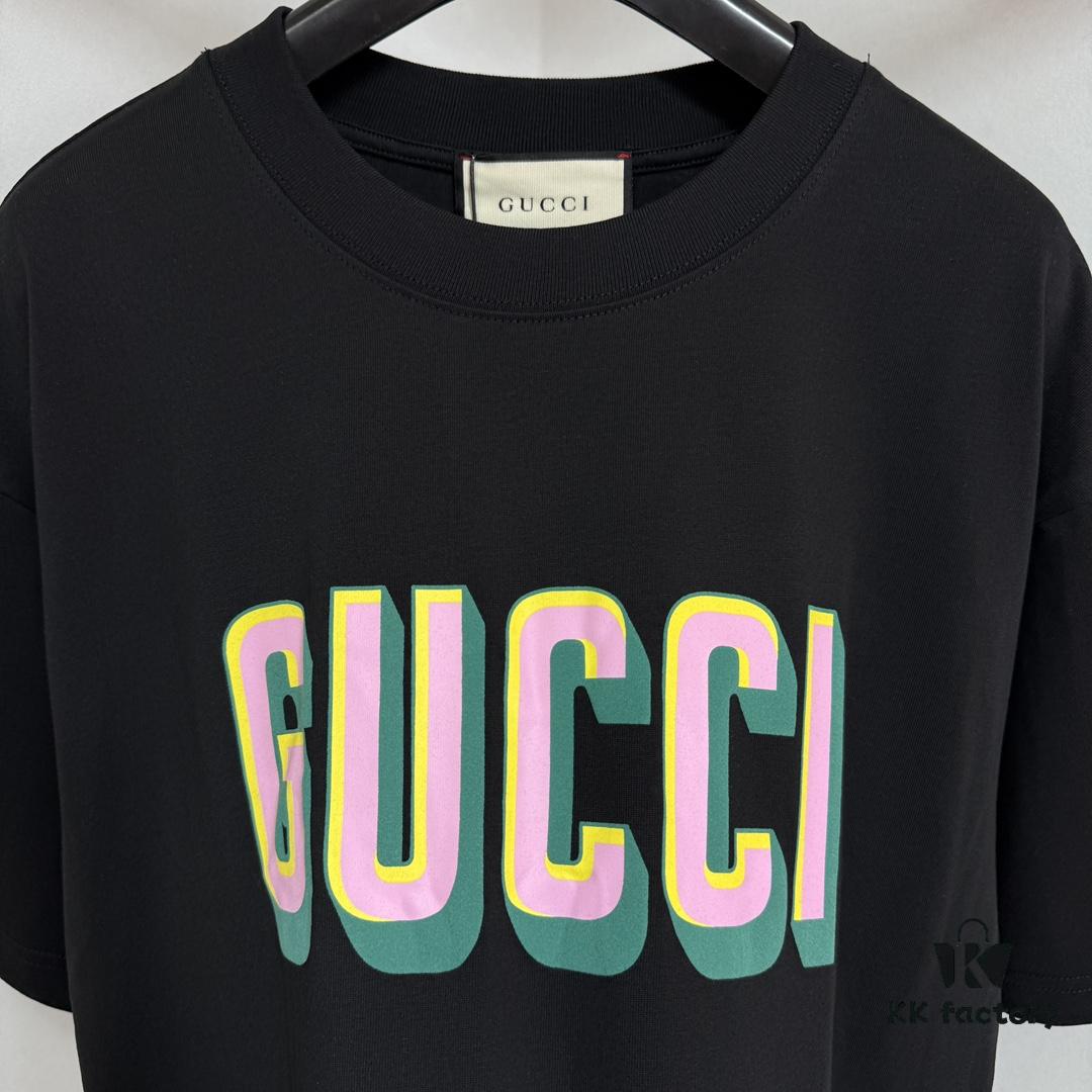 69312505908475d562cd946b GUCC 25 3D Logo Print Short Sleeve T-Shirt in White Knitted Cotton