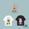 GUCCI 2025 Fall Spring/Summer Collection Sunflower🌻 Drink🍹 Short Sleeve T-Shirt Premium Quality Limited Edition, Special Woven 270G 32-Yarn Double Cotton Fabric, Loose Fit Unisex Design