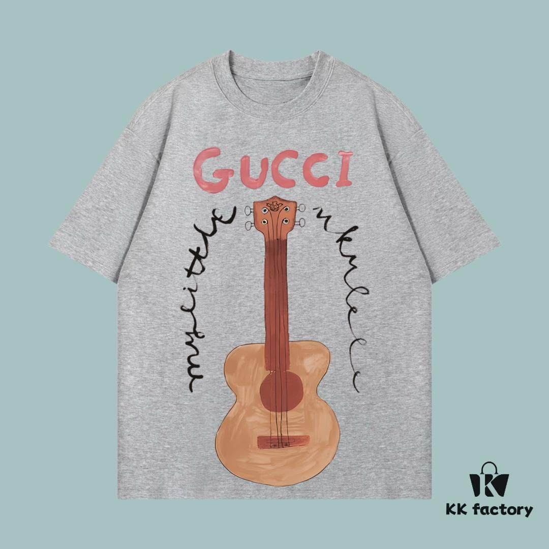 693125b4908475d562cd94a4 GUCCI 2025 Fall Spring/Summer Collection Guitar 🎸 Short Sleeve T-Shirt Premium Quality Custom Woven 270G 32-Count Double-Yarn Pure Cotton Fabric Relaxed Unisex Fit