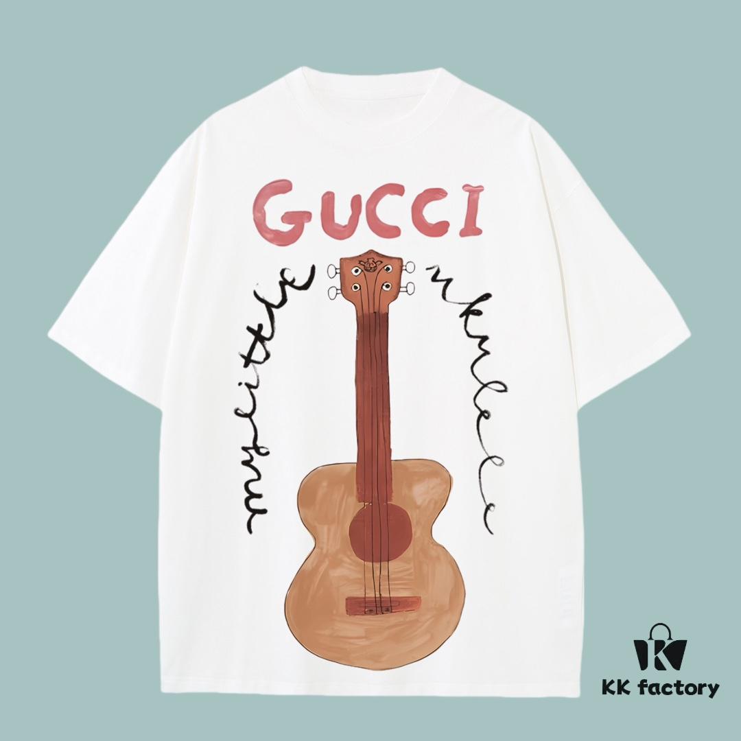 693125c9908475d562cd94ab High-End Quality GUCCI 2025 Fall Spring Collection Guitar 🎸 Short Sleeve T-Shirt, Custom Woven 270G 32-Count Double-Yarn Pure Cotton Fabric, Relaxed Fit Unisex Design