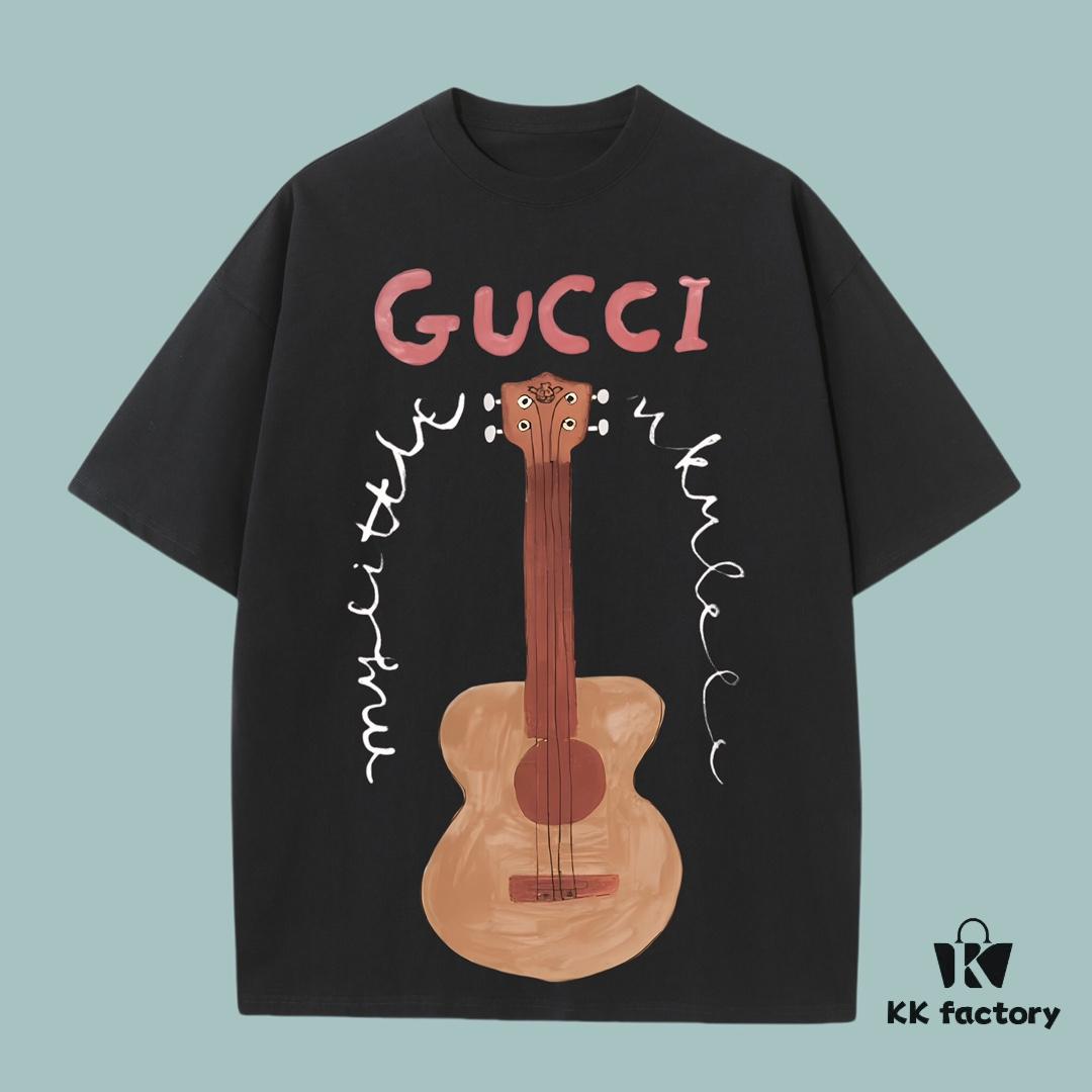 693125f3908475d562cd94b4 High-End Quality GUCCI 2025 Fall Spring/Summer Collection Guitar Short Sleeve T-Shirt, Premium 270G 32-Count Double-Yarn Pure Cotton Fabric, Relaxed Fit Unisex Design