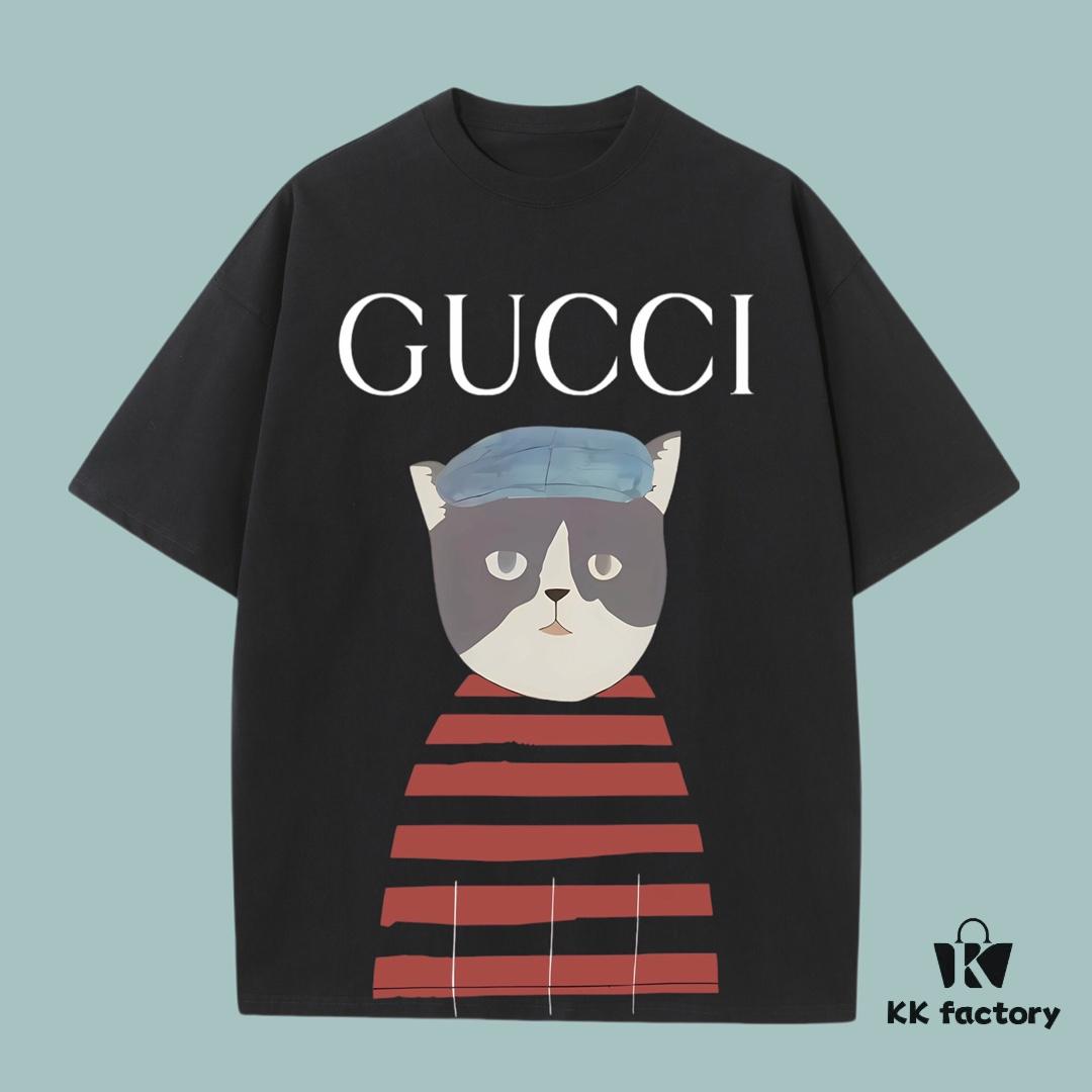 69312610908475d562cd94bd GUCCI 2025 Fall Spring/Summer Collection Kitten Graphic Short-Sleeve T-Shirt Premium Quality, Custom-Woven 270G 32-Count Double-Yarn Pure Cotton Fabric, Relaxed Fit Unisex Design