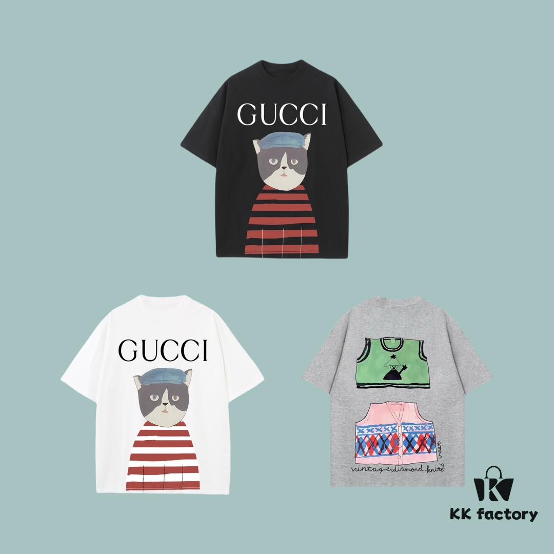 6931261b908475d562cd94bf GUCCI 2025 Fall Spring/Summer Collection Kitten Graphic Short-Sleeve T-Shirt Premium Quality, Custom-Woven 270G 32-Count Double-Yarn Pure Cotton Fabric, Relaxed Fit Unisex Design