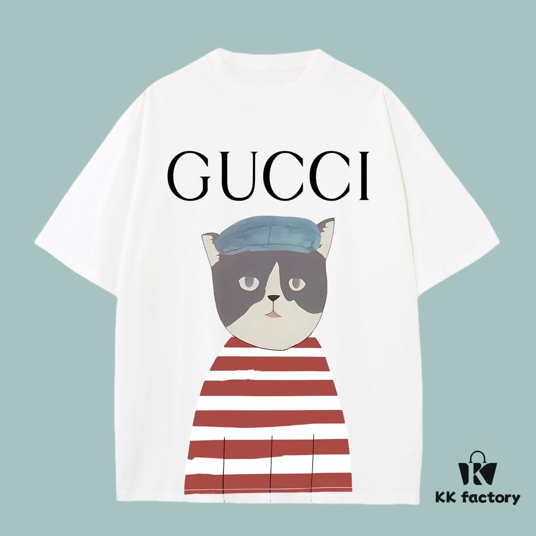 69312642908475d562cd94c7 GUCCI 2025 Fall Spring/Summer Collection Kitten Graphic Short-Sleeve T-Shirt Premium Quality, Custom-Woven 270G 32S Double-Yarn Pure Cotton Fabric, Relaxed Unisex Fit