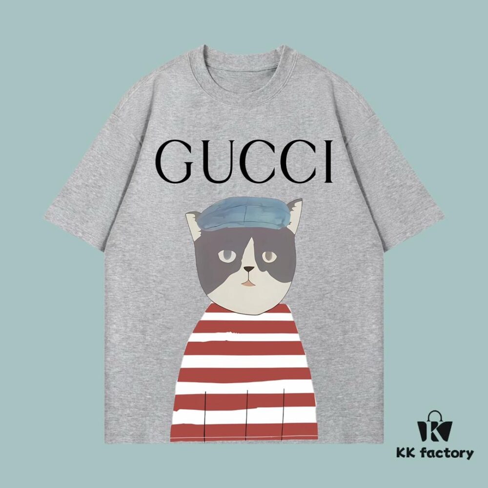 69312663908475d562cd94d0 High-End Quality GUCCI 2025 Fall Spring Collection Kitten Graphic Short-Sleeve T-Shirt, Premium 270G 32-Count Double-Yarn Pure Cotton Fabric, Distinct from Regular Print, Relaxed Unisex Fit