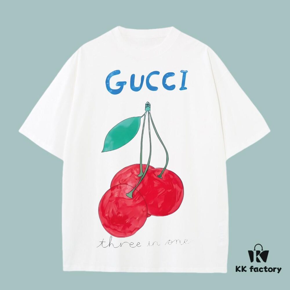 693126a2908475d562cd94e9 GUCCI 2025 Fall Spring/Summer Collection Cherry Pudding Short-Sleeve T-Shirt Premium Quality Limited Edition, Special Woven 270G 32-Count Double-Yarn Pure Cotton Fabric, Relaxed Unisex Fit