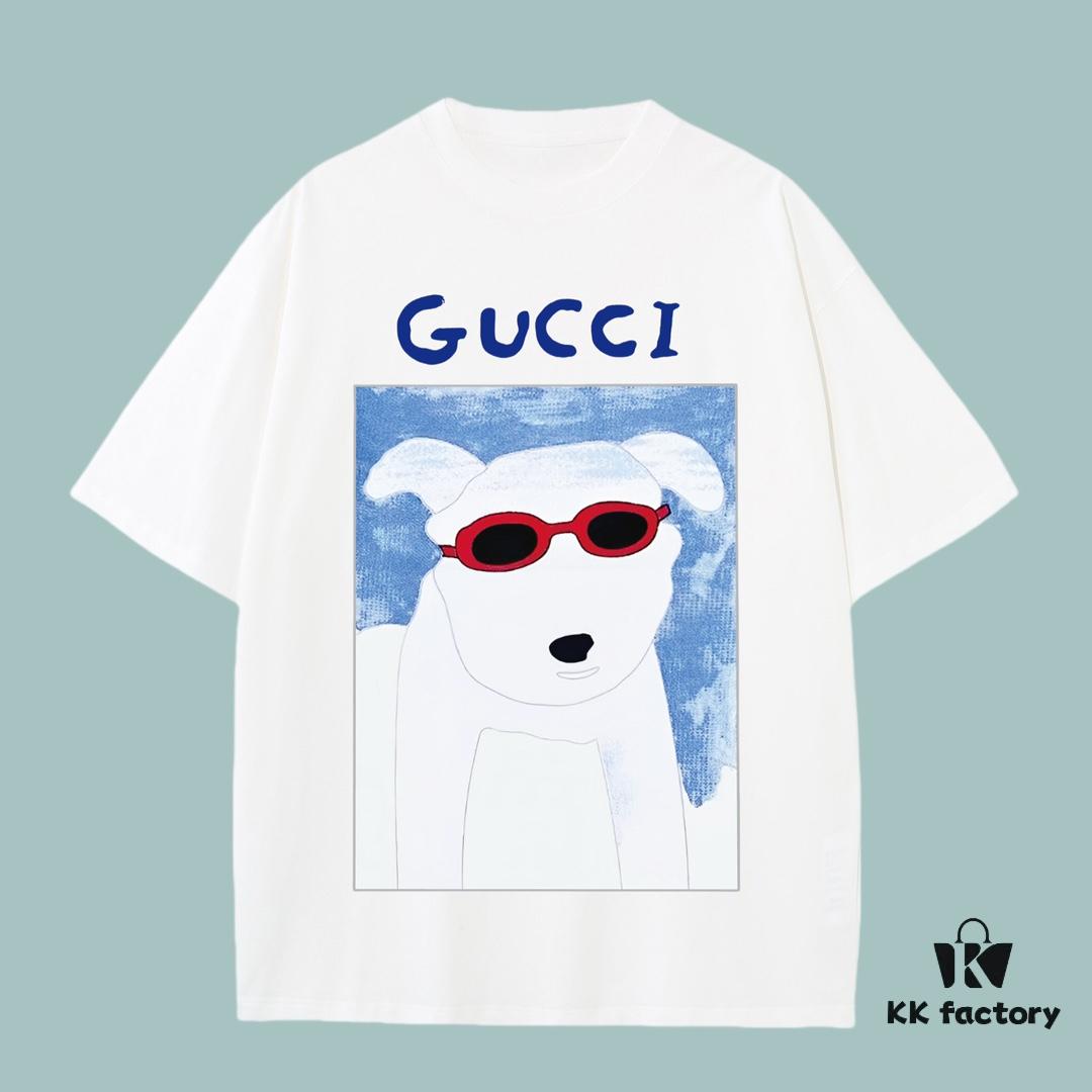 693126b3908475d562cd94f2 High-End Quality GUCCI 2025 Fall Spring/Summer Collection Puppy Short Sleeve T-Shirt, Premium 270G 32-Count Double-Yarn Pure Cotton Fabric, Distinct from Regular Prints, Loose Fit Unisex Design