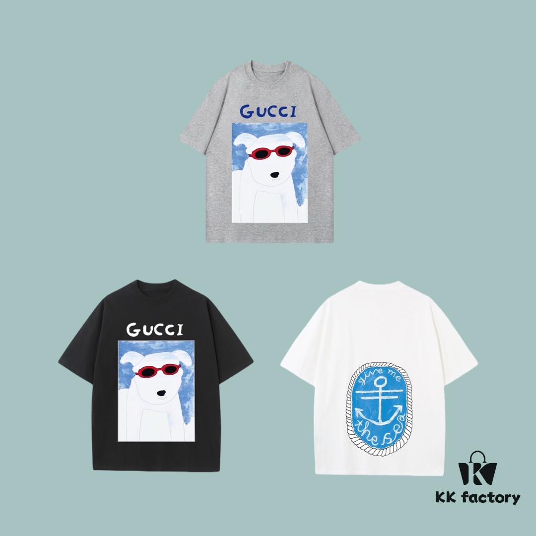 693126b8908475d562cd94f4 High-End Quality GUCCI 2025 Fall Spring/Summer Collection Puppy Short Sleeve T-Shirt, Premium 270G 32-Count Double-Yarn Pure Cotton Fabric, Distinct from Regular Prints, Loose Fit Unisex Design