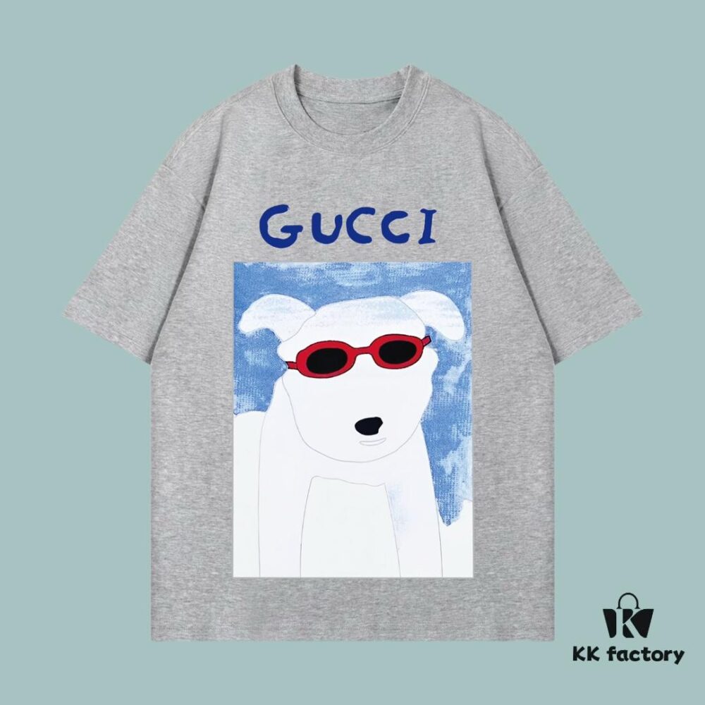 693126d4908475d562cd94fc GUCCI 2025 Fall Spring-Summer Collection Cute Puppy Graphic T-Shirt, Premium 270G 32S Double-Yarn Cotton Fabric, Relaxed Unisex Fit