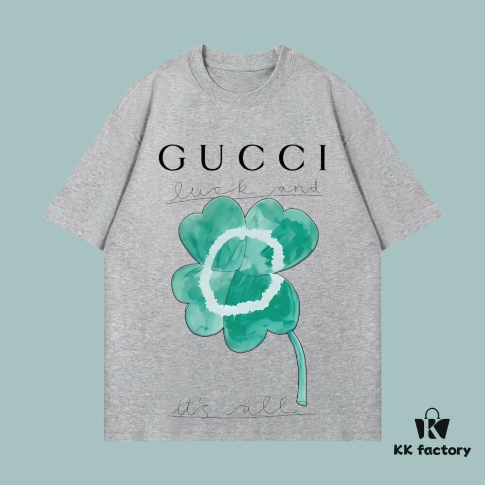 69312715908475d562cd950c GUCCI 2025 Fall Spring-Summer Collection Clover Short Sleeve T-Shirt Premium Quality 270G 32S Double-Yarn Pure Cotton Fabric Loose Fit Unisex