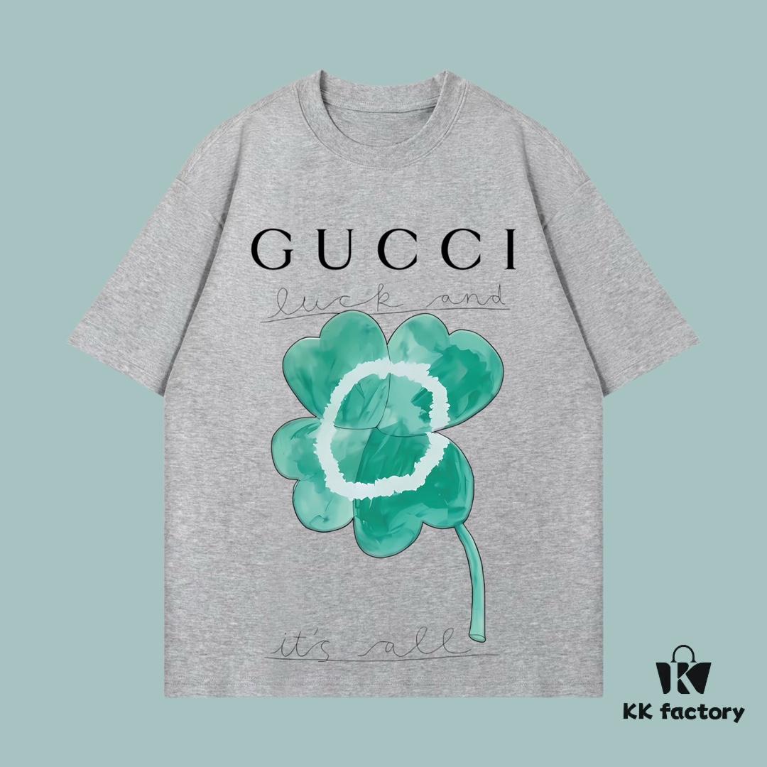 69312715908475d562cd950c GUCCI 2025 Fall Spring-Summer Collection Clover Short Sleeve T-Shirt Premium Quality 270G 32S Double-Yarn Pure Cotton Fabric Loose Fit Unisex