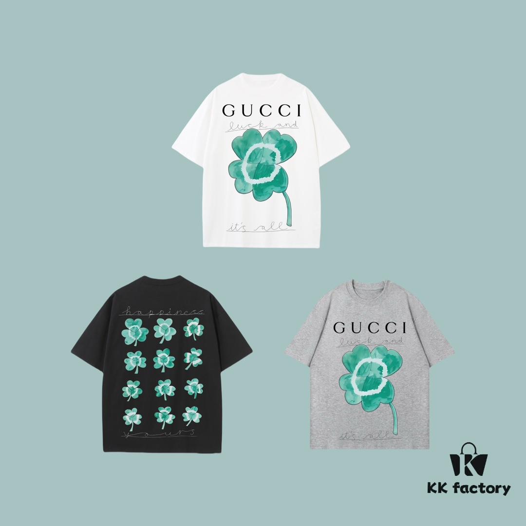6931271a908475d562cd950e GUCCI 2025 Fall Spring-Summer Collection Clover Short Sleeve T-Shirt Premium Quality 270G 32S Double-Yarn Pure Cotton Fabric Loose Fit Unisex