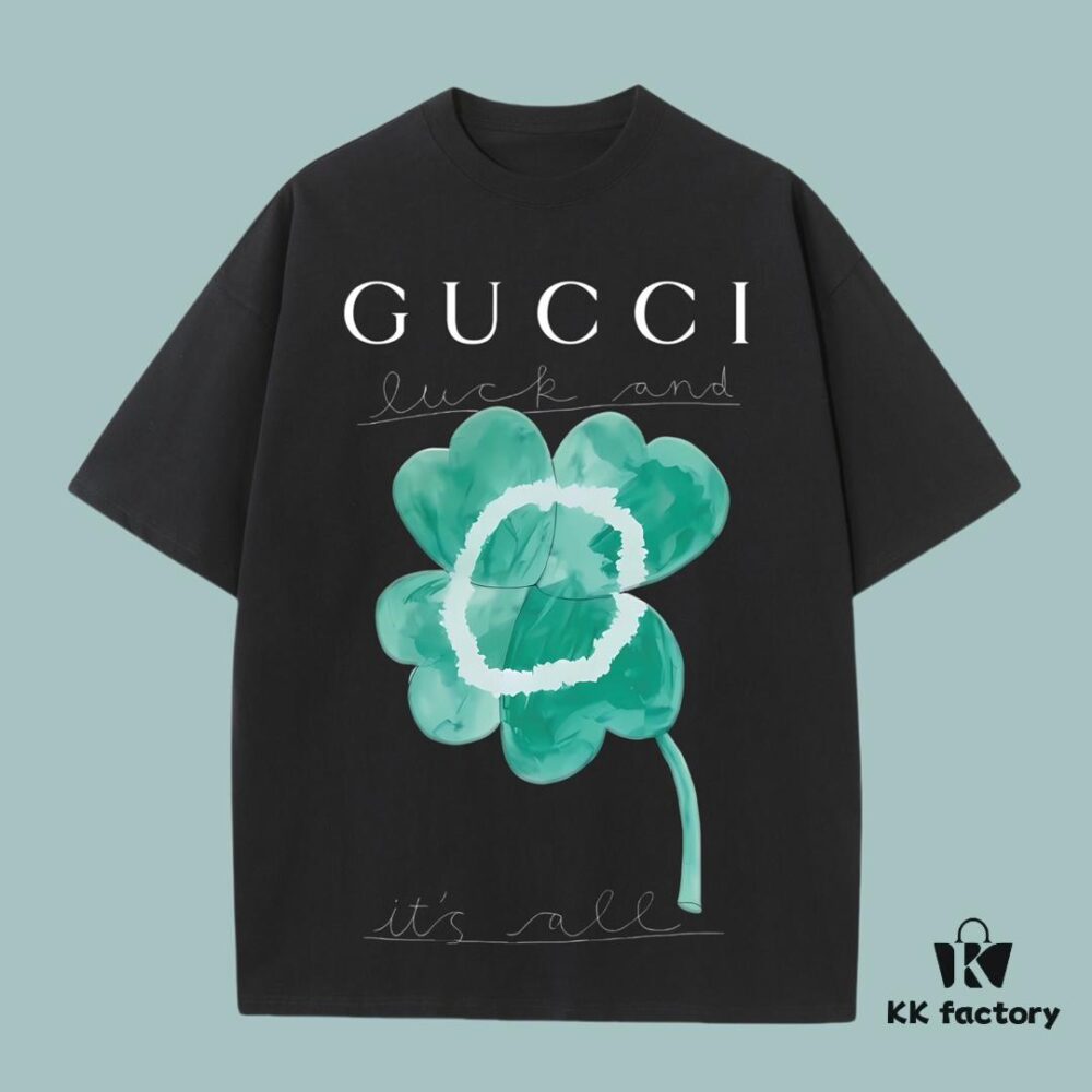 69312764908475d562cd951c GUCCI 2025 Fall Spring-Summer Collection Clover Short Sleeve T-Shirt, Premium 270G 32-Count Double-Yarn Pure Cotton Fabric, Distinct from Regular Print, Relaxed Fit Unisex Design