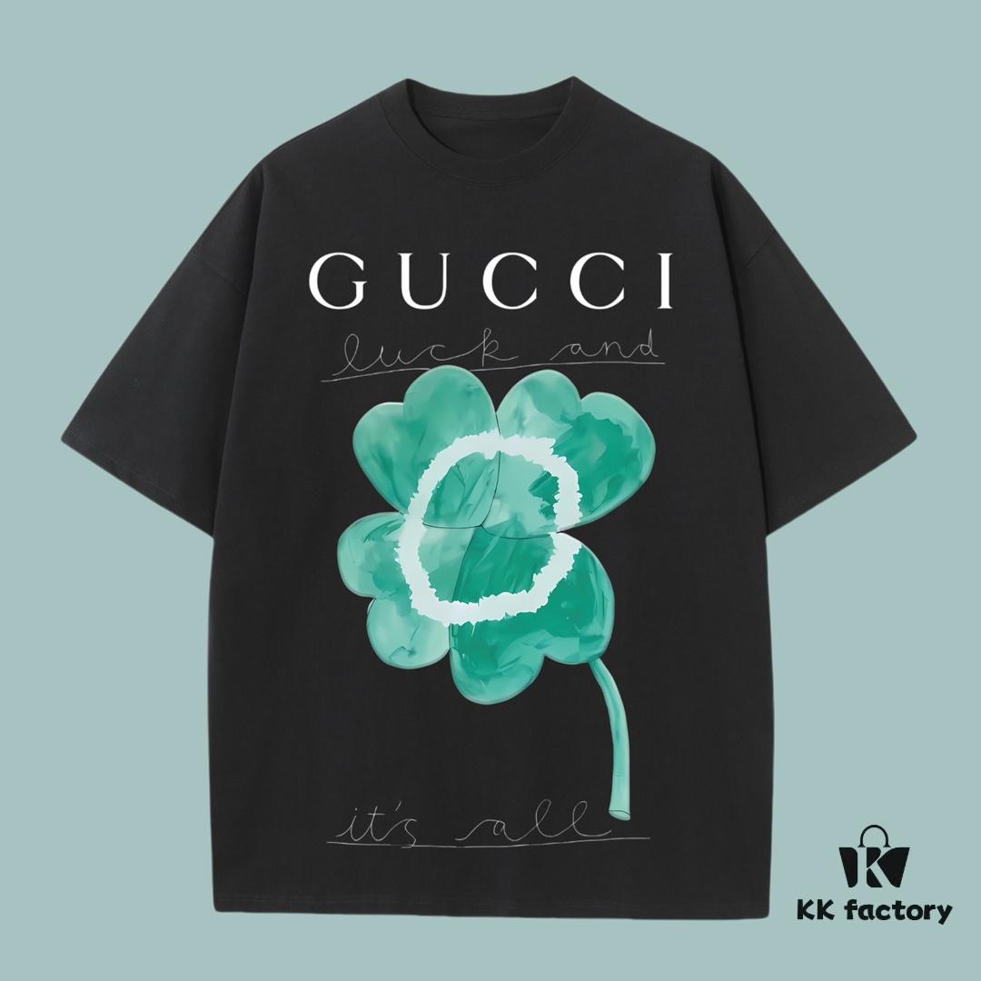 69312764908475d562cd951c GUCCI 2025 Fall Spring-Summer Collection Clover Short Sleeve T-Shirt, Premium 270G 32-Count Double-Yarn Pure Cotton Fabric, Distinct from Regular Print, Relaxed Fit Unisex Design
