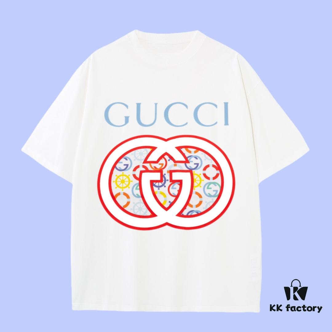 69312793908475d562cd952f High-End Quality GUCCI 2025 Fall Spring/Summer Collection Logo Short-Sleeve T-Shirt, Distinct from Regular Prints, Made of Custom-Woven 270G 32-Thread Double-Yarn Pure Cotton Fabric, Loose Fit Unisex Design