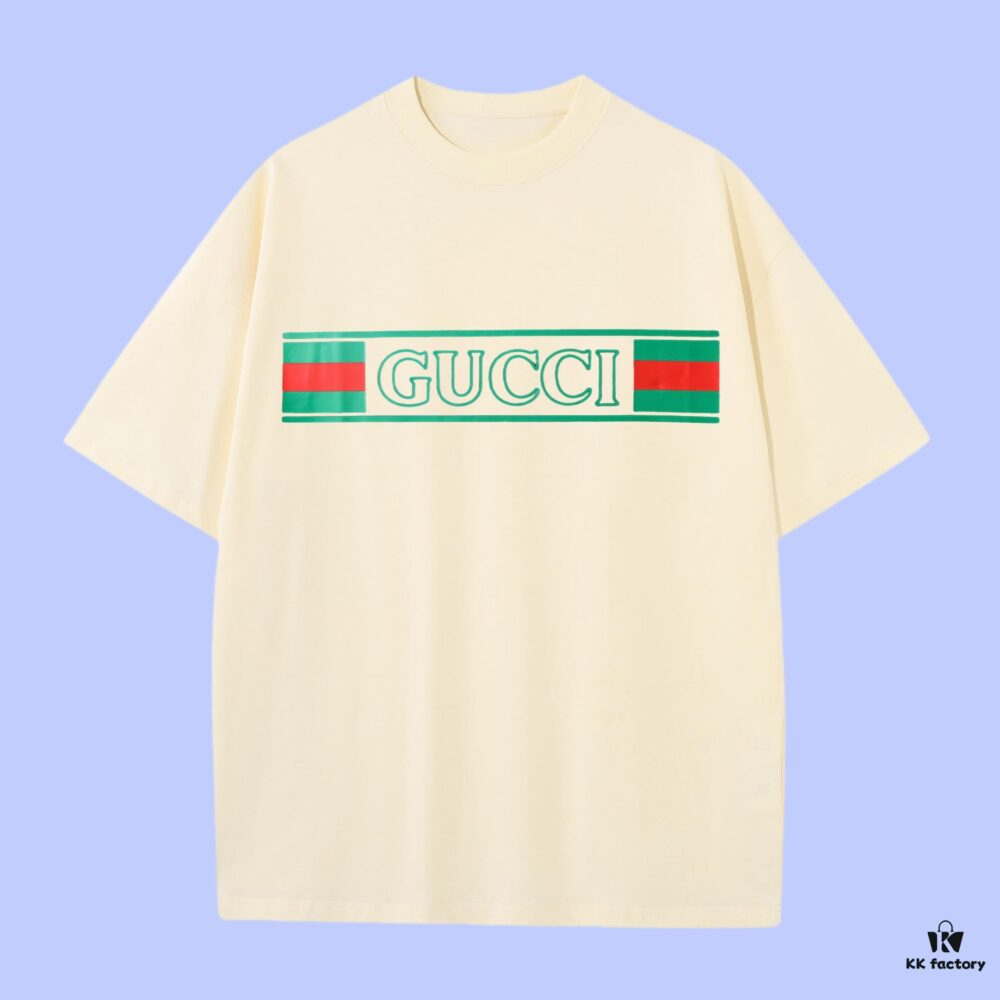 693128b6908475d562cd958e GUCCI 2025 Fall Spring-Summer Collection Logo Short Sleeve T-Shirt Premium Quality, Custom Woven 270G 32-Count Double-Yarn Pure Cotton Fabric, Relaxed Fit Unisex Design