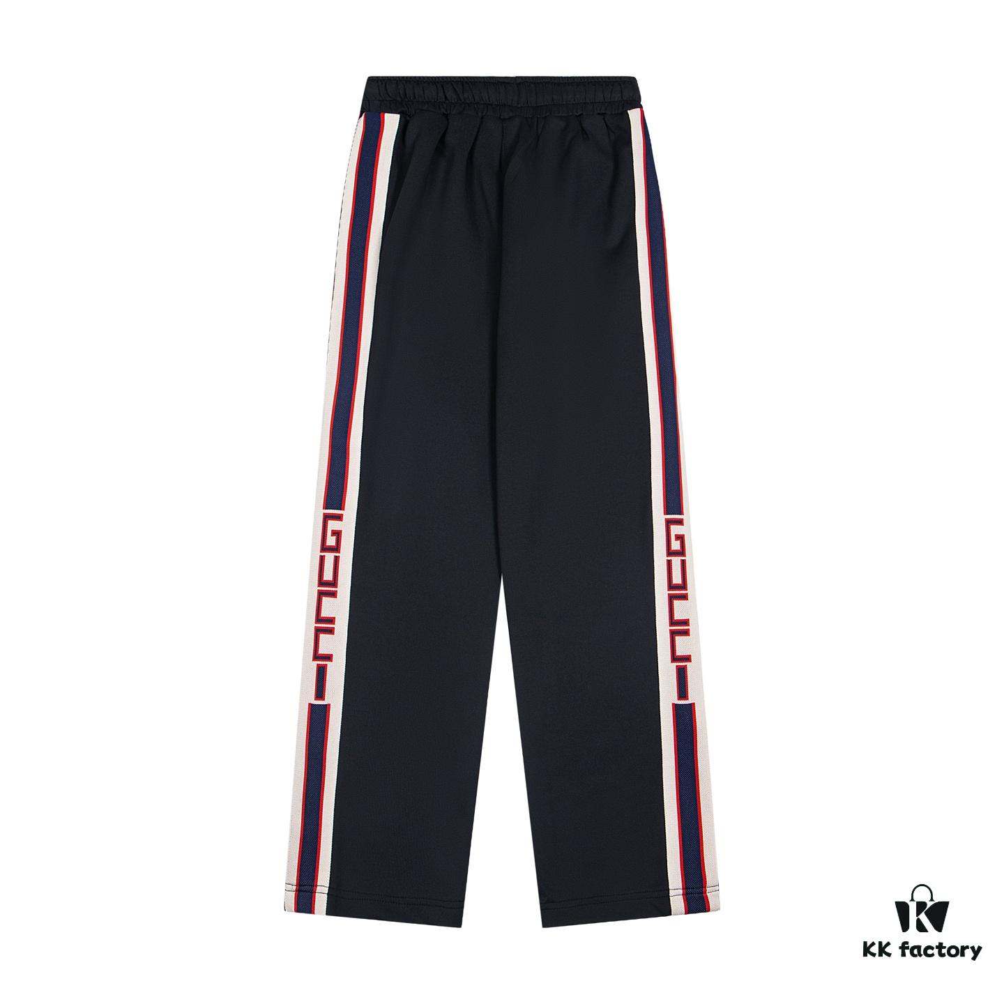 Gucci Y101 Evergreen New Classic Webbing Wide-Leg Straight Trousers, Unisex Casual Pants with Logo Trim, Premium Heavyweight Custom Fabric