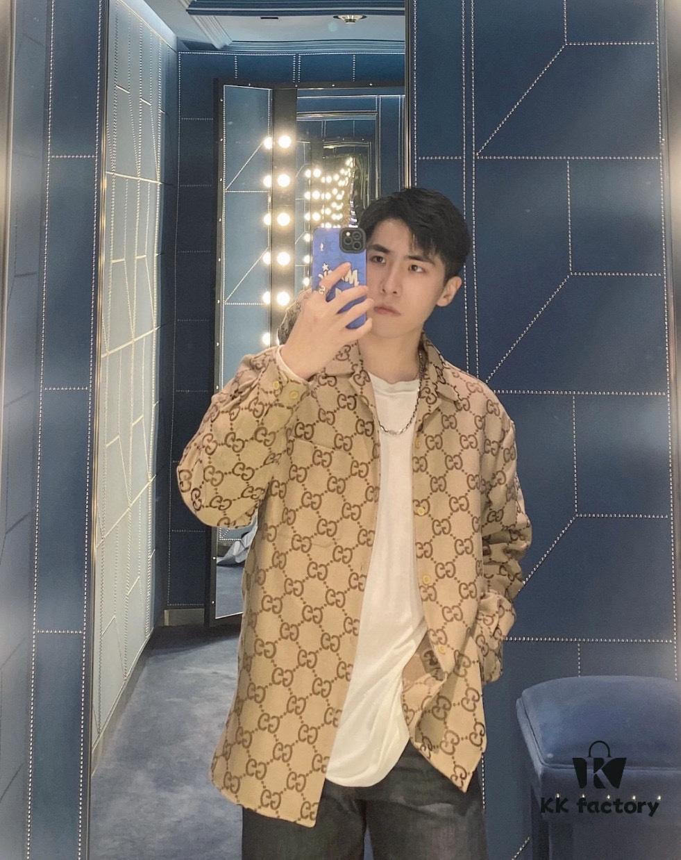 69312a1e908475d562cd95d1 Gucci GUCCI 24FW Double G Jacquard Lapel Long-Sleeve Shirt Jacket