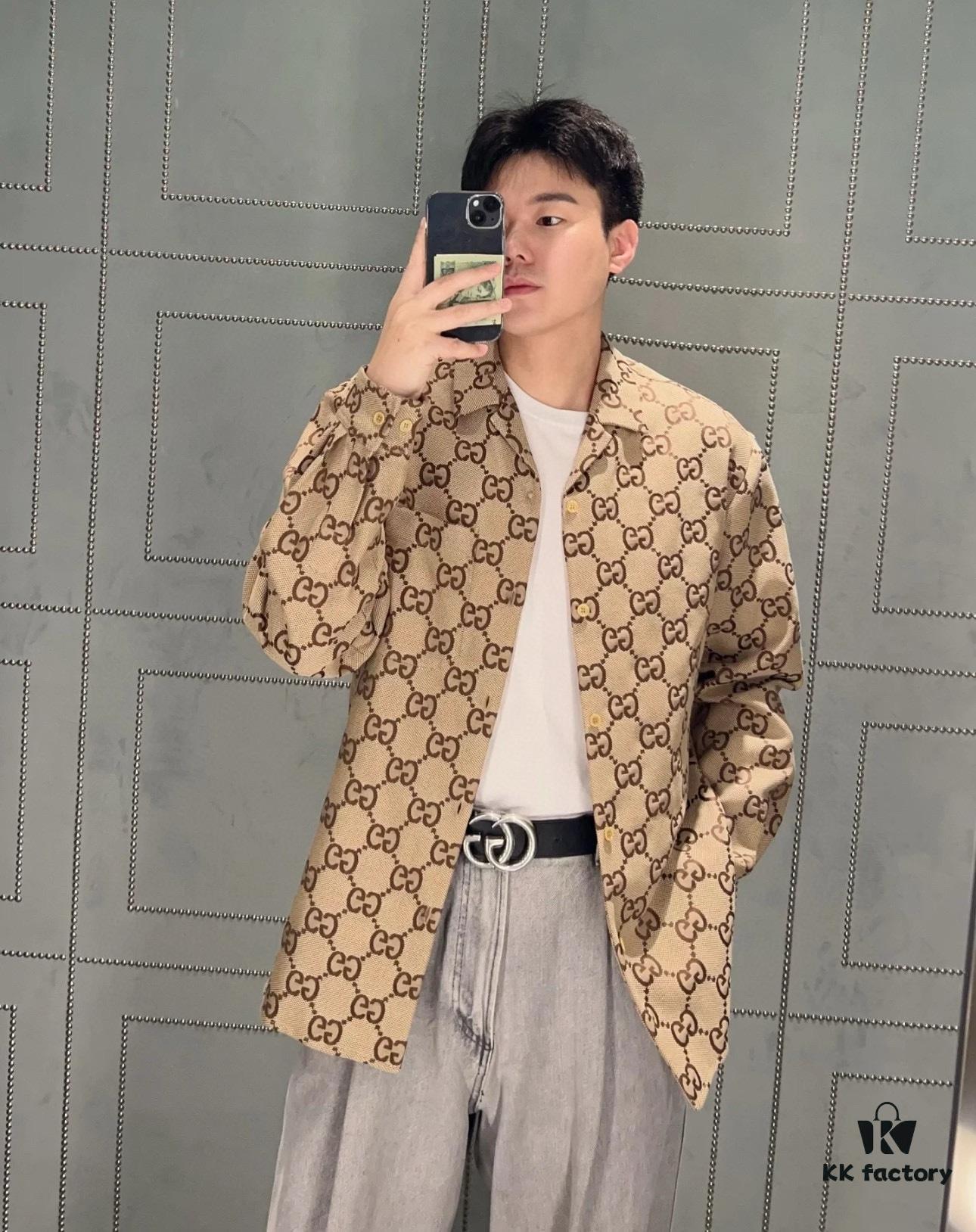 69312a25908475d562cd95d4 Gucci GUCCI 24FW Double G Jacquard Lapel Long-Sleeve Shirt Jacket