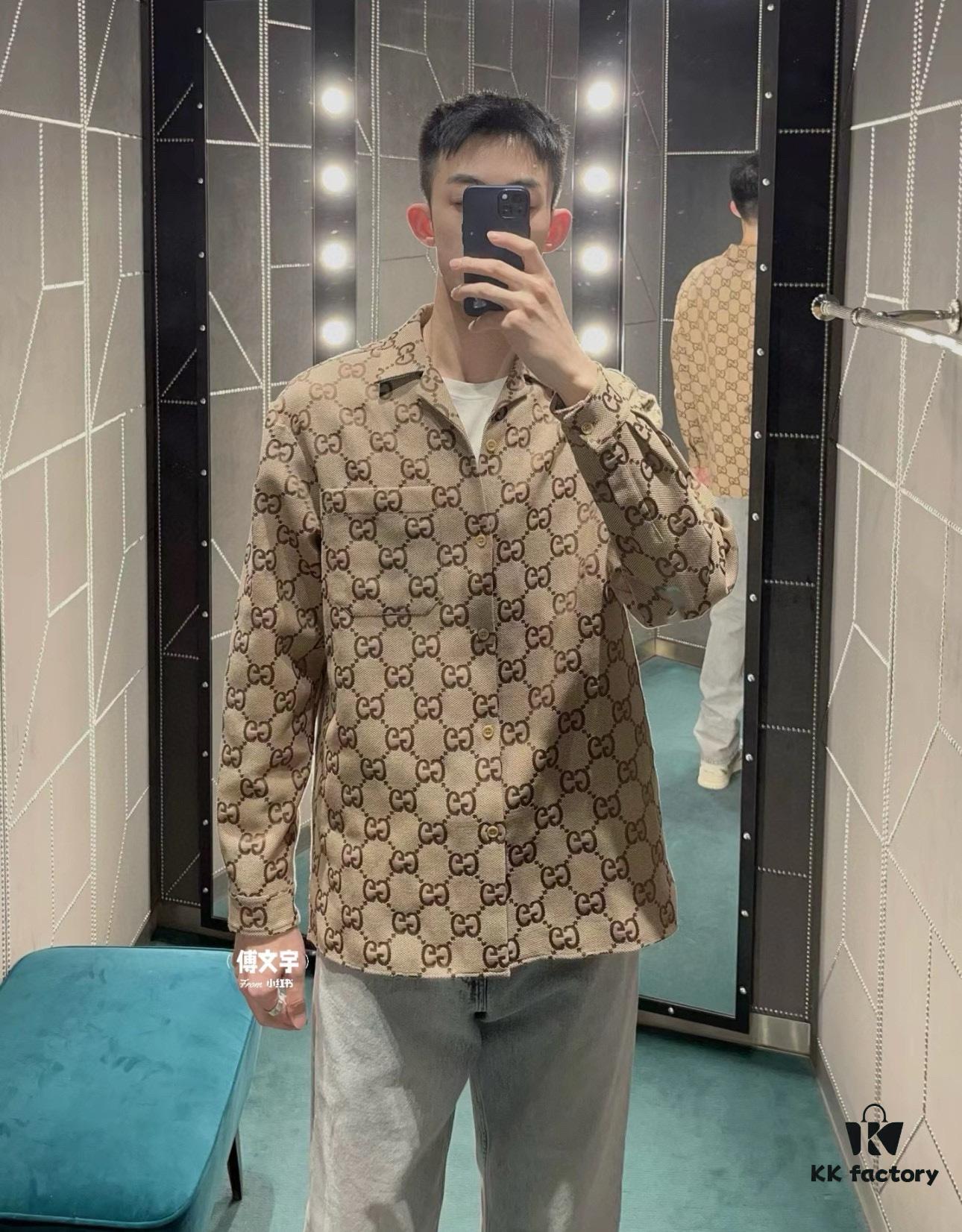 69312a2b908475d562cd95d5 Gucci GUCCI 24FW Double G Jacquard Lapel Long-Sleeve Shirt Jacket