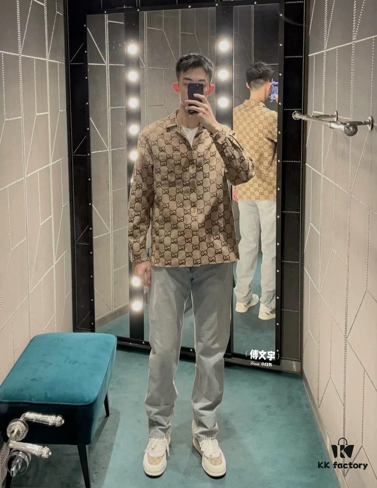 69312a2d908475d562cd95d7 Gucci GUCCI 24FW Double G Jacquard Lapel Long-Sleeve Shirt Jacket