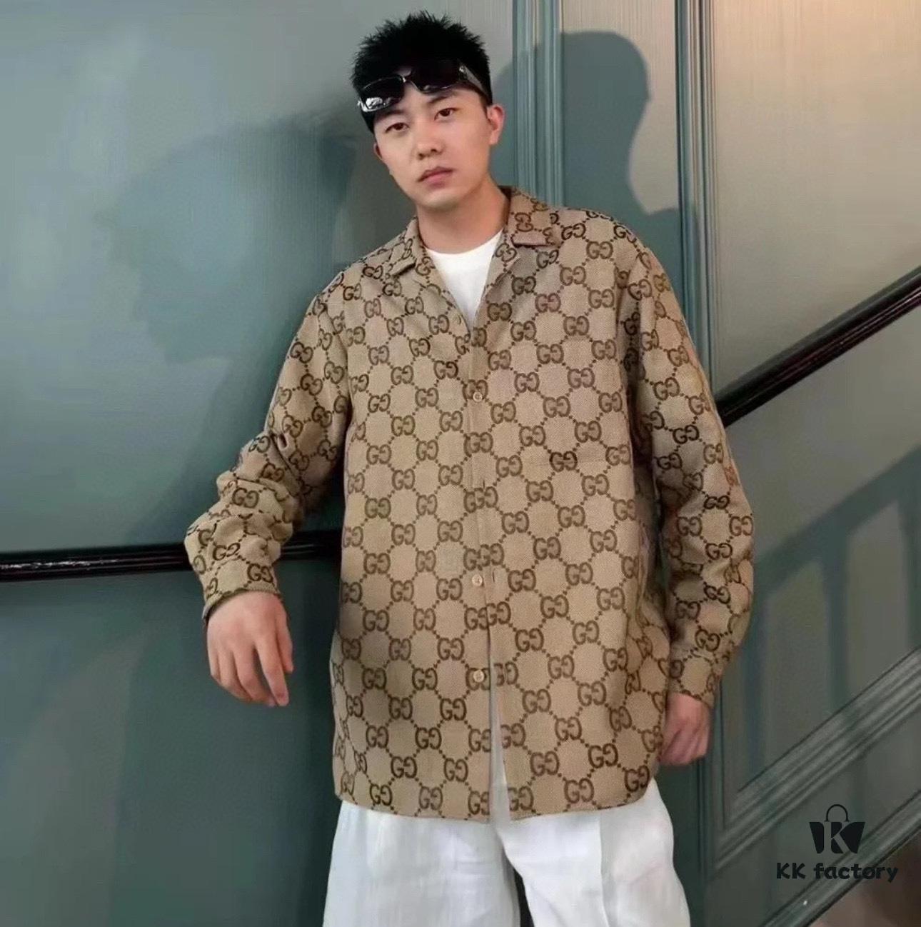 69312a37908475d562cd95d9 Gucci GUCCI 24FW Double G Jacquard Lapel Long-Sleeve Shirt Jacket
