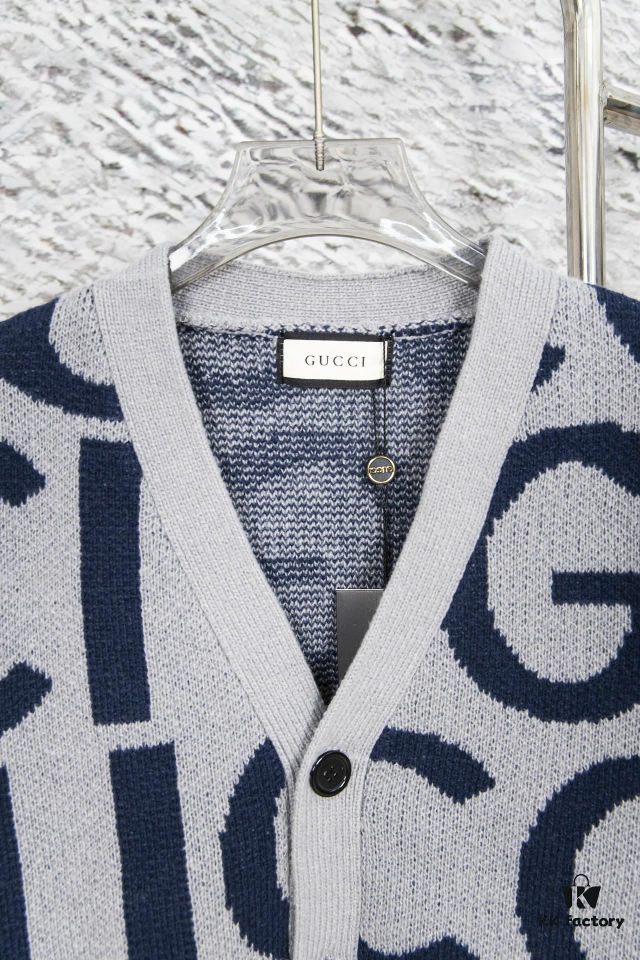 69312b30908475d562cd961f GUCCI Men's and Women's Double G Logo Knit Cardigan Polo Collar Ivory White Wool-Blend High-Quality Craftsmanship
