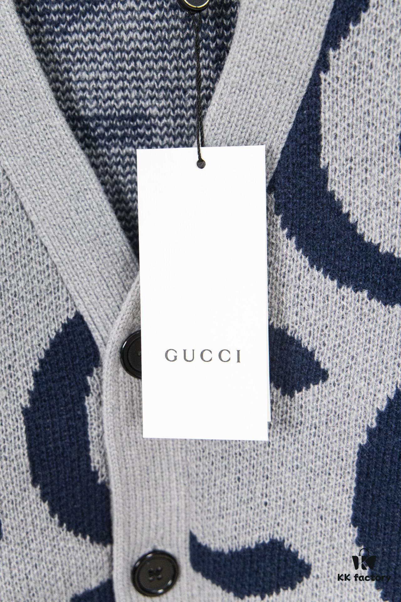 69312b3e908475d562cd9622 GUCCI Men's and Women's Double G Logo Knit Cardigan Polo Collar Ivory White Wool-Blend High-Quality Craftsmanship