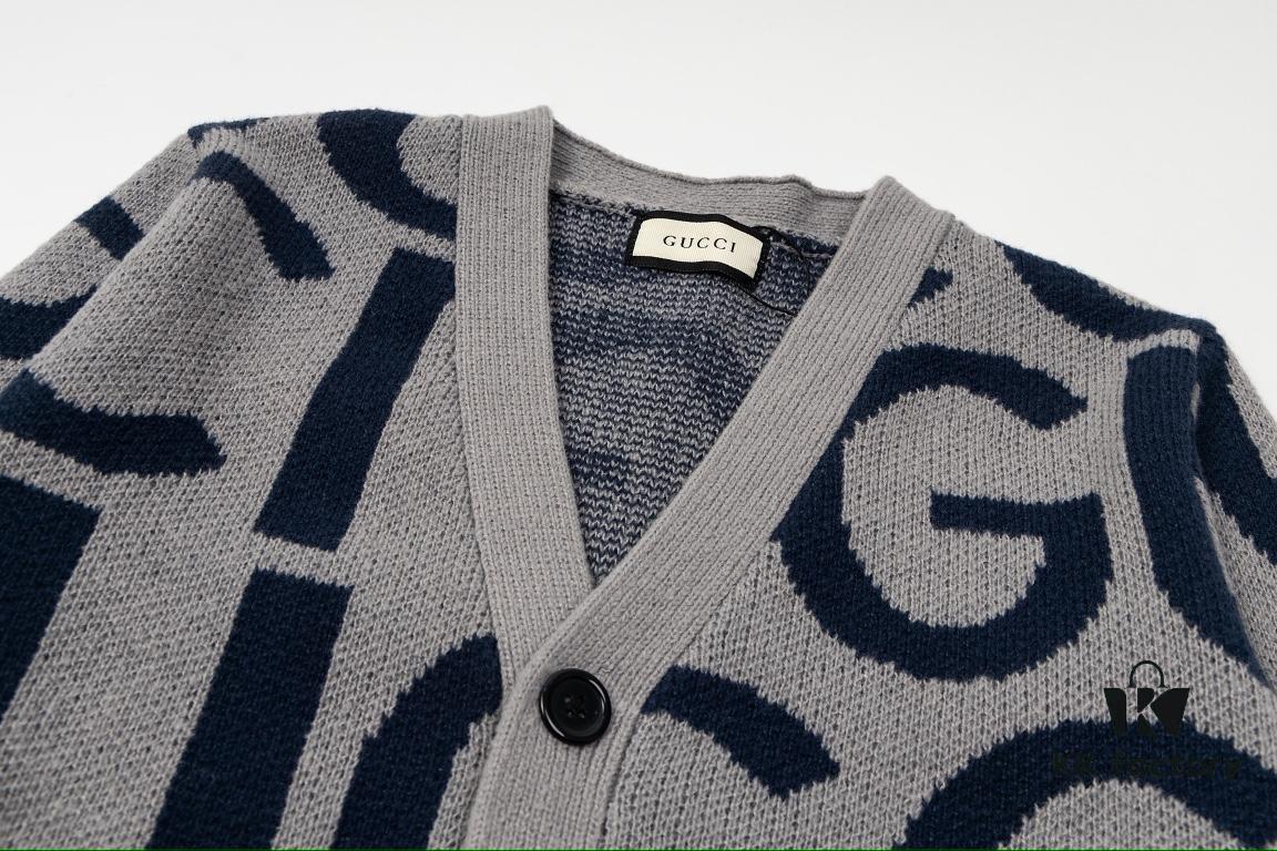 GUCCI Wool-Blend Knit Polo Collar Cardigan with Double G Logo