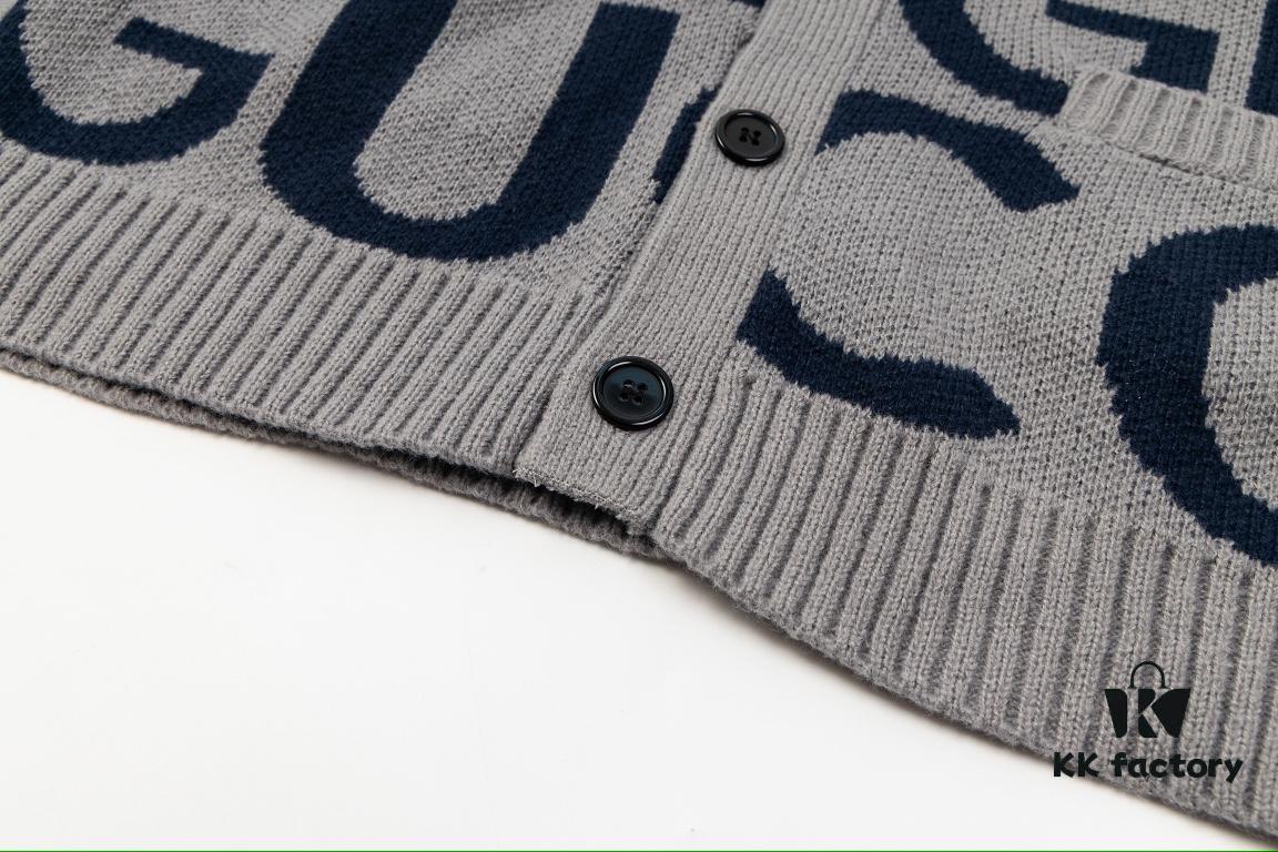 GUCCI Wool-Blend Knit Polo Collar Cardigan with Double G Logo