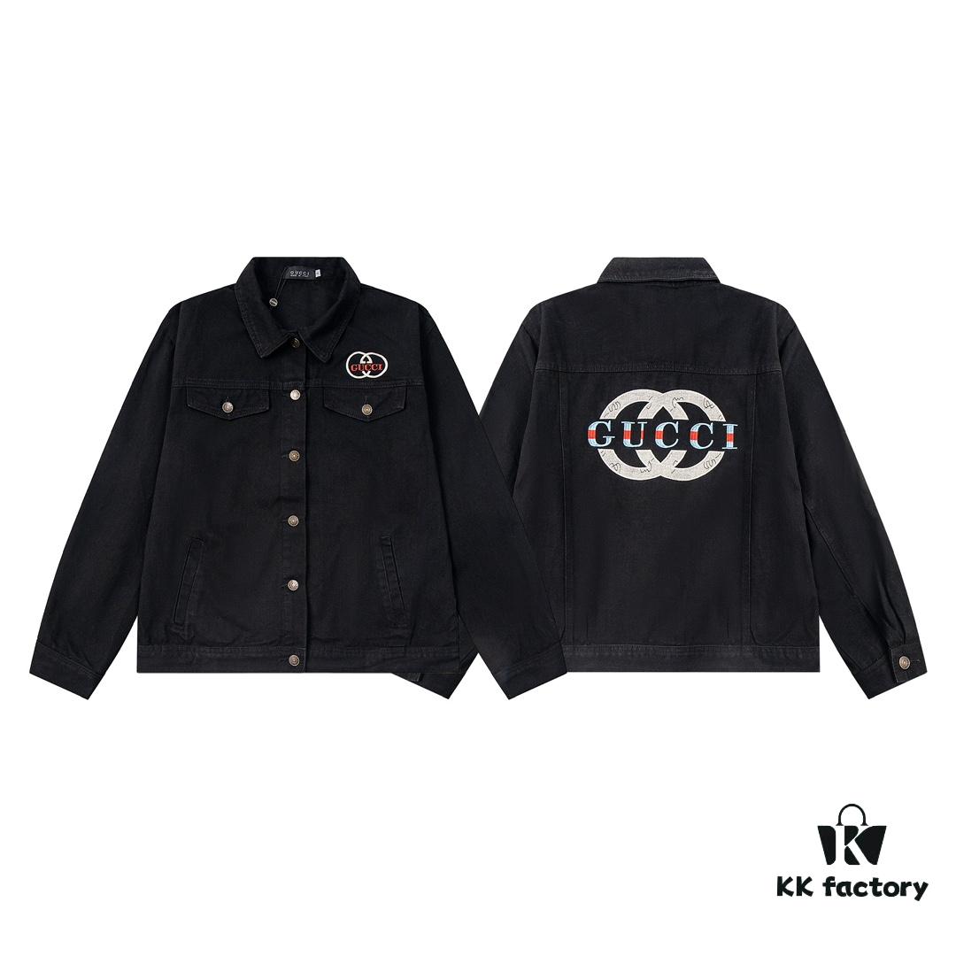 69312bbc908475d562cd9640 GUCCI Embroidered Denim Jacket Unisex Style Y049