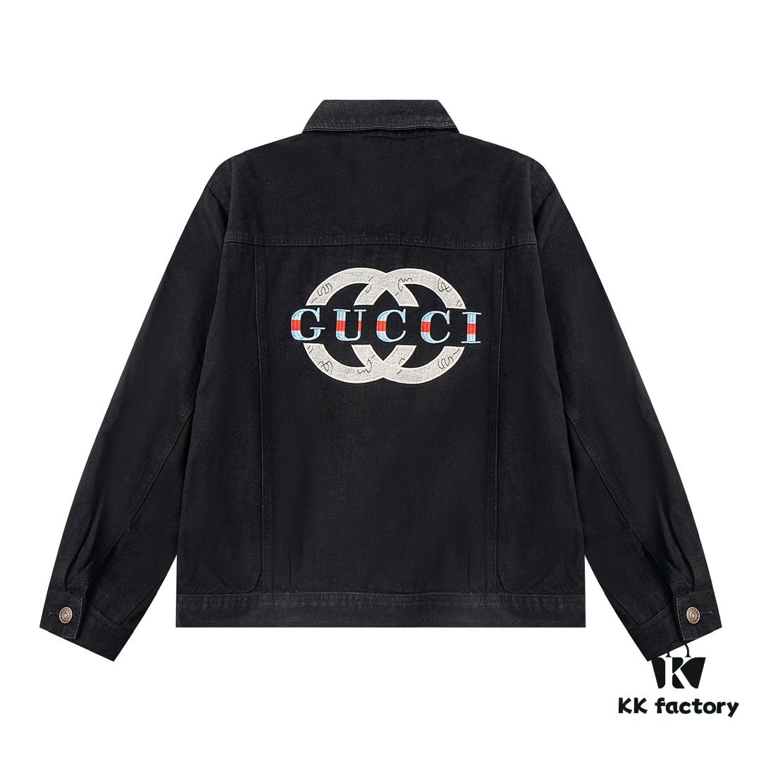 69312bbe908475d562cd9641 GUCCI Embroidered Denim Jacket Unisex Style Y049