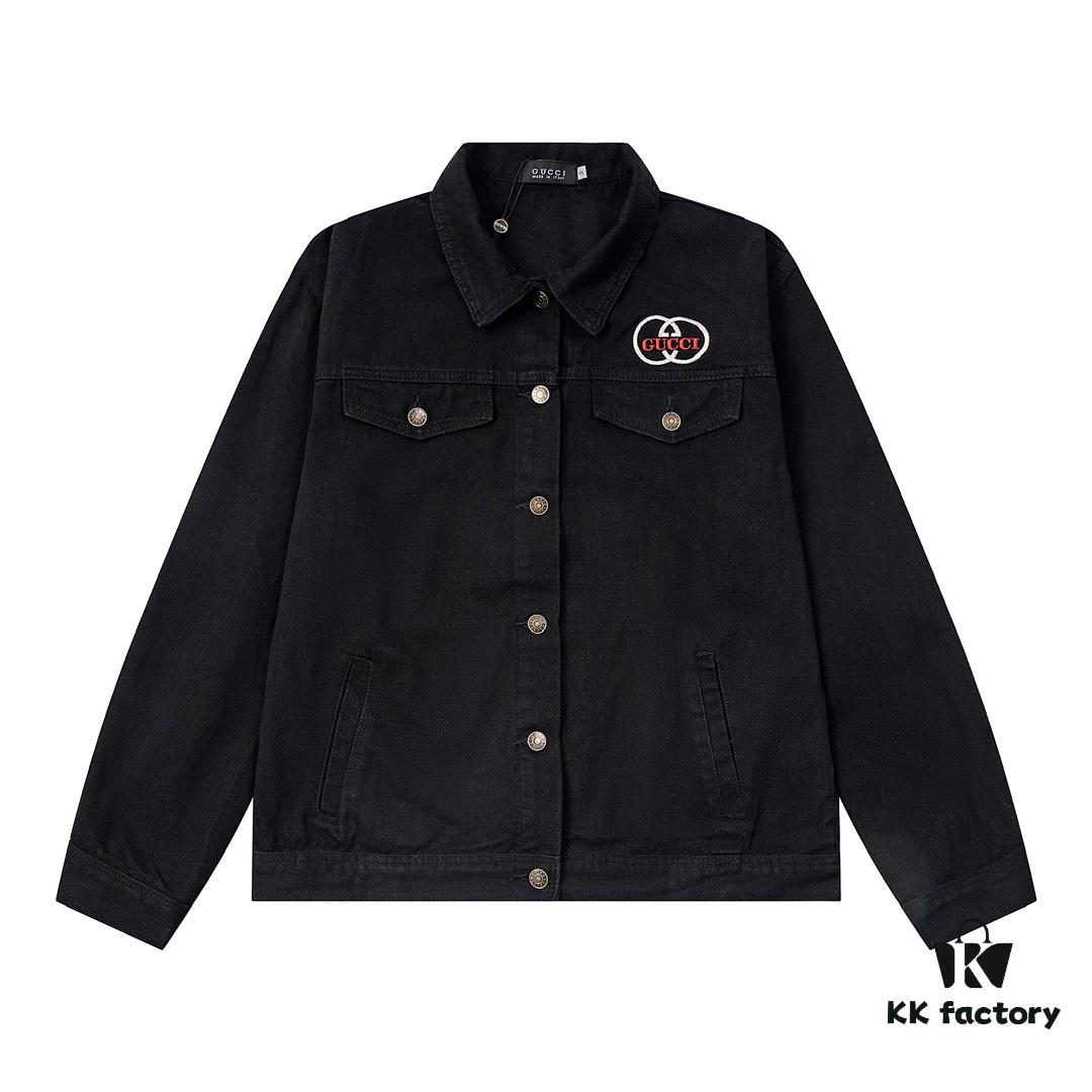 69312bcc908475d562cd9646 GUCCI Embroidered Denim Jacket Unisex Style Y049