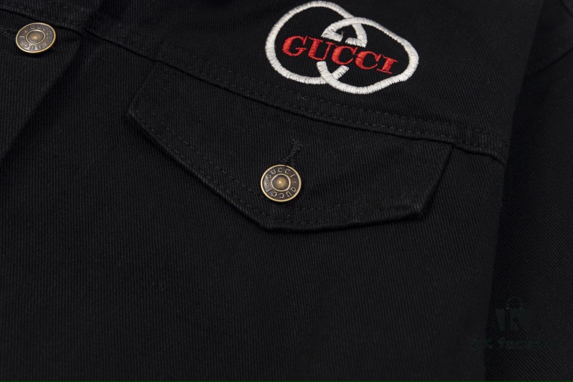 69312bcf908475d562cd9647 GUCCI Embroidered Denim Jacket Unisex Style Y049