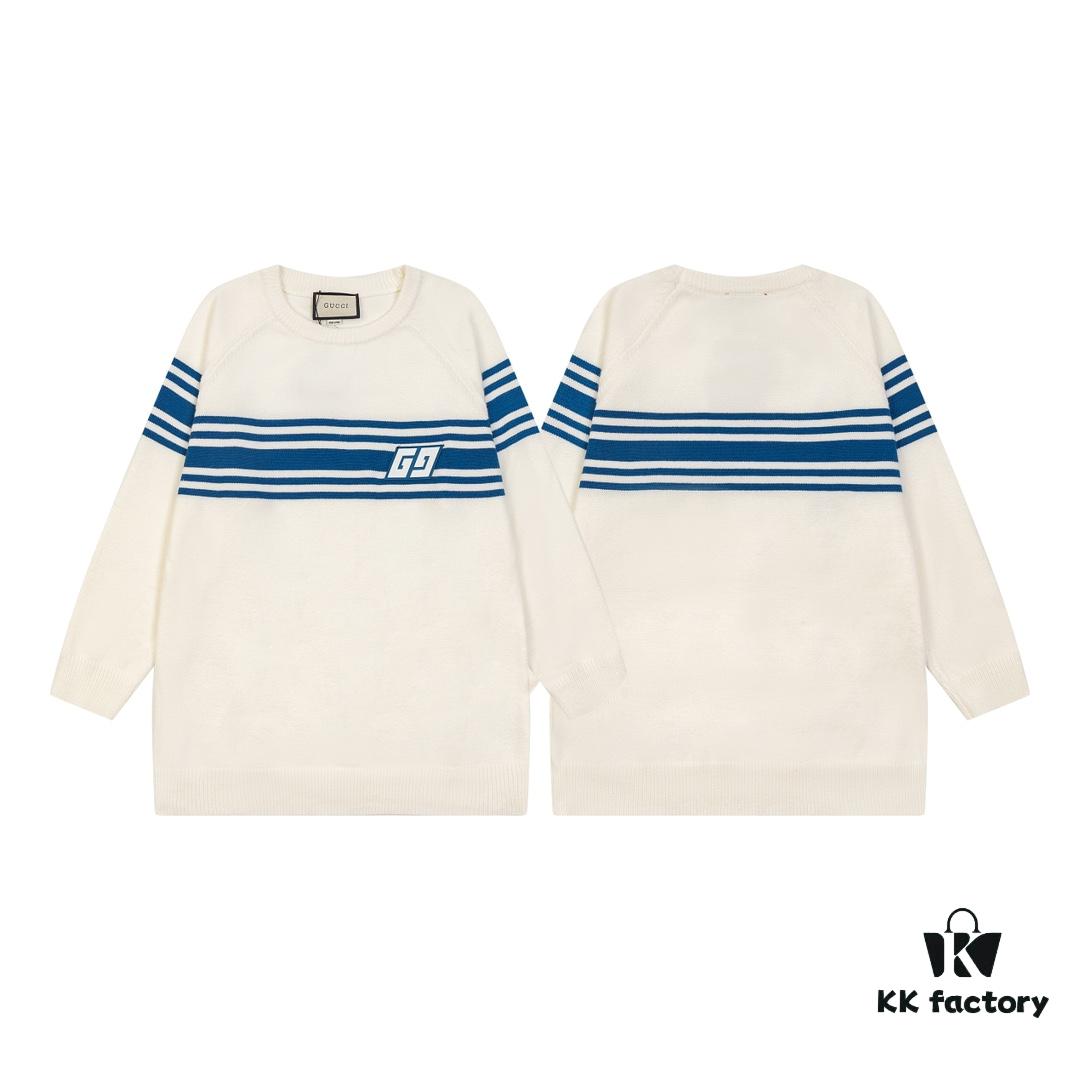 GUCCI Crew Neck Jacquard Sweater Unisex High-Density Wool Blend Premium Knitwear White