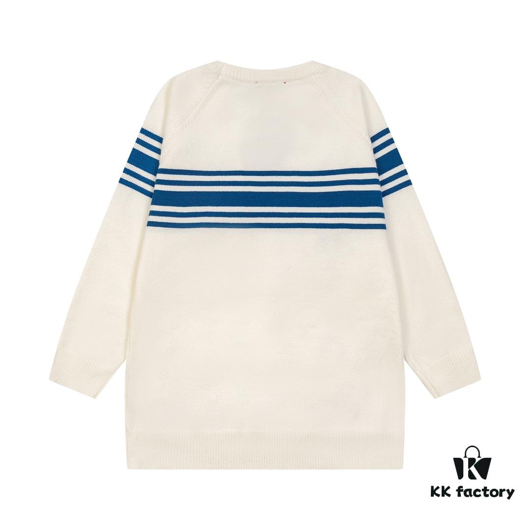 GUCCI Crew Neck Jacquard Sweater Unisex High-Density Wool Blend Premium Knitwear White