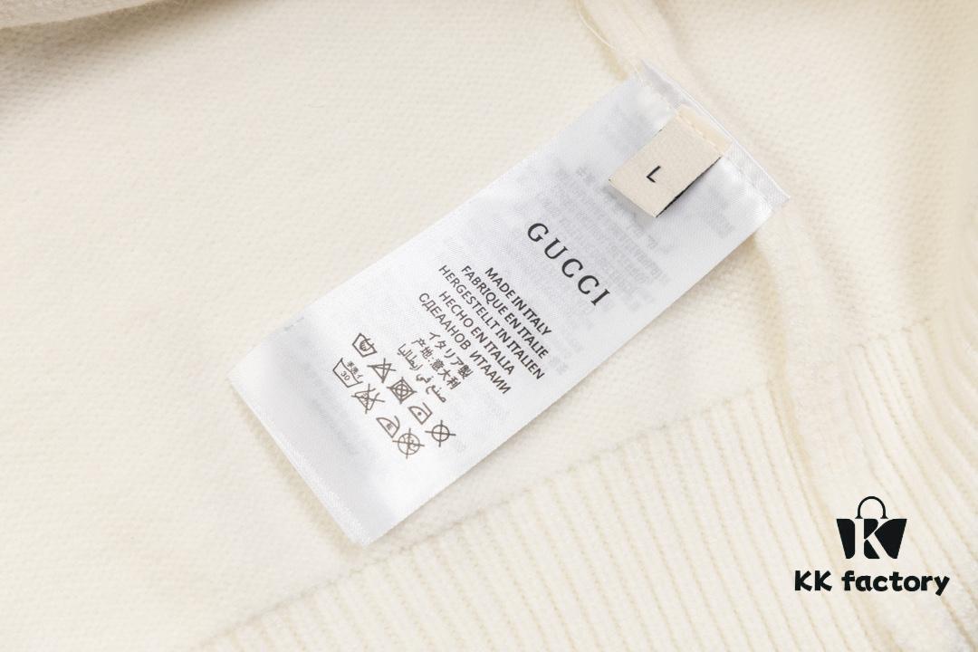 GUCCI Crew Neck Jacquard Sweater Unisex High-Density Wool Blend Premium Knitwear White