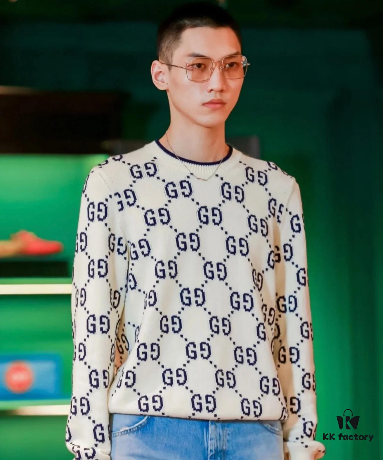 69312c63908475d562cd967a GUCCI Crew Neck Jacquard Full Print Sweater Unisex High-Density Wool Blend Soft Skin-Friendly Fashion Statement Perfect Fit