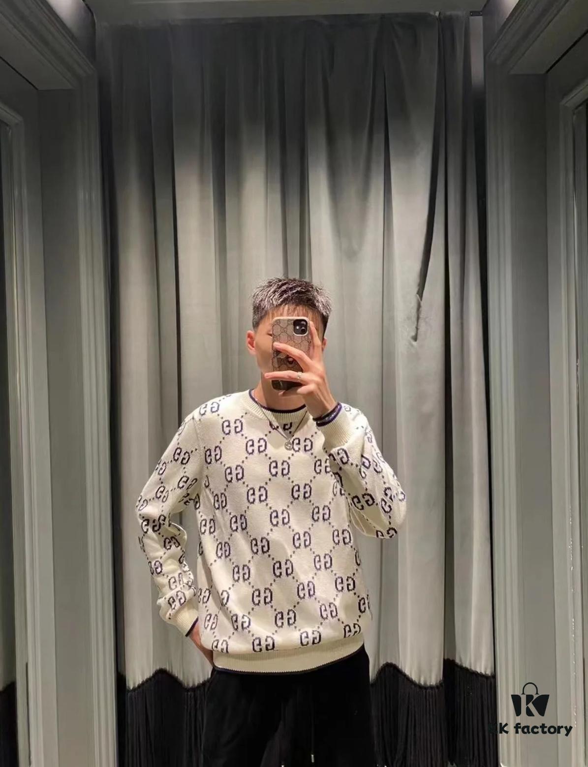 69312c64908475d562cd967b GUCCI Crew Neck Jacquard Full Print Sweater Unisex High-Density Wool Blend Soft Skin-Friendly Fashion Statement Perfect Fit