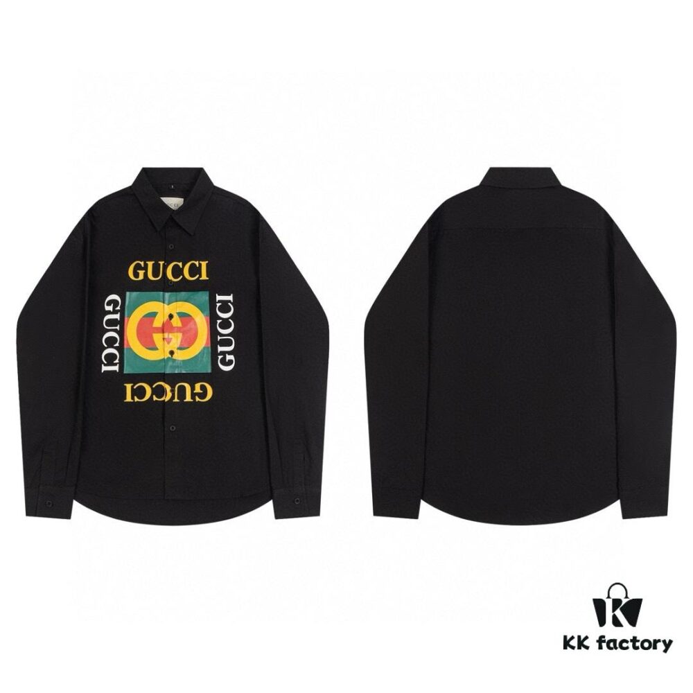 69312df0908475d562cd96fe New Gucci Red-Green Double Ring Printed Logo Button-Up Shirt with Plaid Pattern