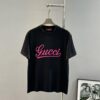 69312e0c908475d562cd970b GUCC*25s New Arrival Streetwear T-Shirt, Unisex Design with Signature Logo Embroidery, 3D Textured High-Density Stitching, Pink Embroidered Accents on Black and White Base
