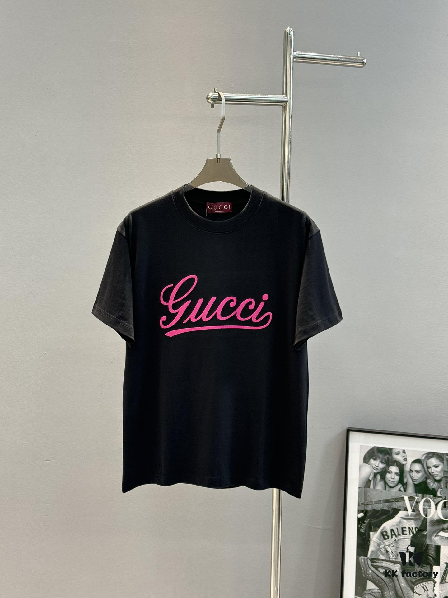 69312e0c908475d562cd970b GUCC*25s New Arrival Streetwear T-Shirt, Unisex Design with Signature Logo Embroidery, 3D Textured High-Density Stitching, Pink Embroidered Accents on Black and White Base
